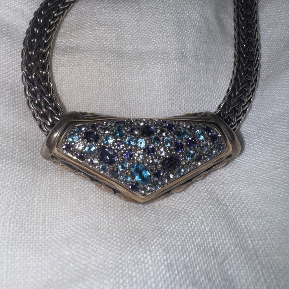 John Hardy Silver Necklace with Blue and Purple Accents